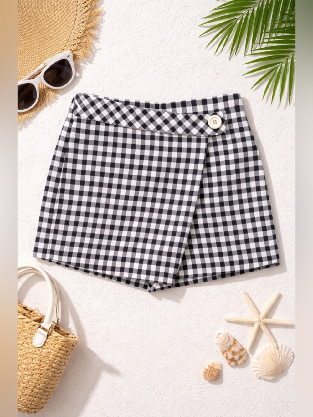 Joe Benbasset Women’s Gingham Skort Med. Black White Plaid Faux Wrap High Waist - Picture 5 of 11